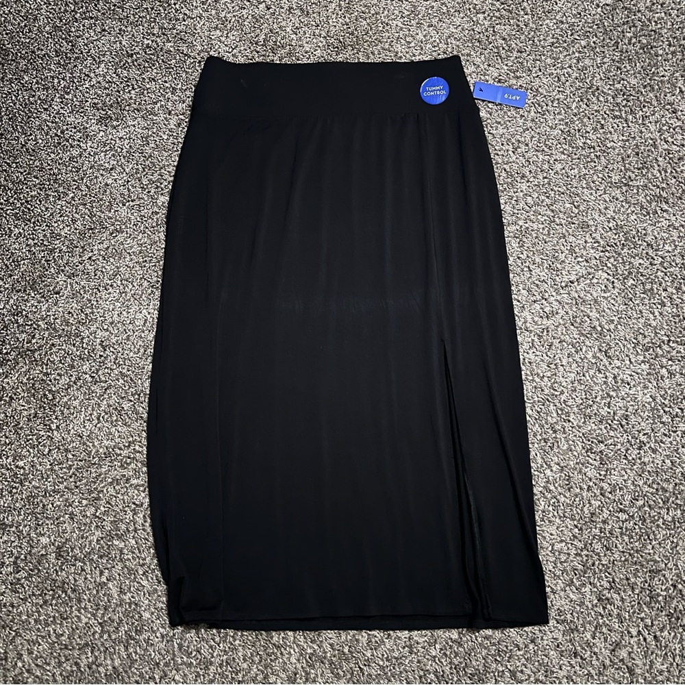 APT.9 Tummy Control Long Black Skirt with Slit on Side